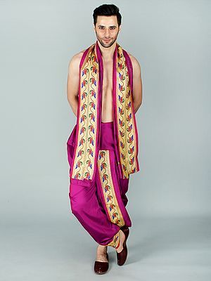 Dhoti and Veshti Ready To Wear Set With Broad Woven Golden Border
