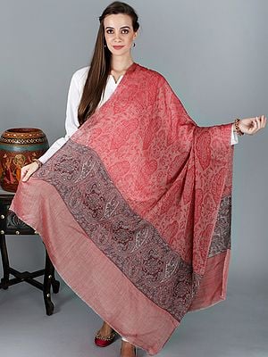 Scarlet-Smile Kani Jamawar Stole from Amritsar with Paisley Floral Motif