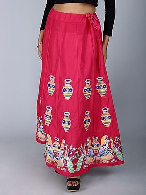 Multicolor Intricate Embroidered Ghagra Skirt from Gujarat with Floral Peacock Motif