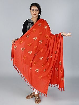 Prayer Shawl with Zari and Thread Embroidered Dual Color Om Motif