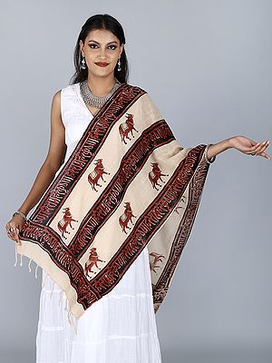 Khadi Prayer Stole with Cow and Hare Ram Hare Krishna Print Pattern from ISKCON Vrindavan by BLISS