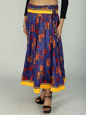 Long Skirt With Digital Printed Flower And Contrast Patch Border from ISKCON Vrindavan by BLISS