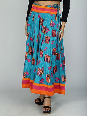 Long Skirt with Digital Printed Flower and Contrast Patch Border from ISKCON Vrindavan by BLISS