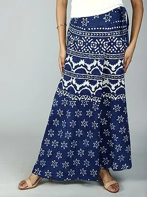 Ocean-Cavern Wrap-Around Skirt from Pilkhuwa with Bagdoo Print