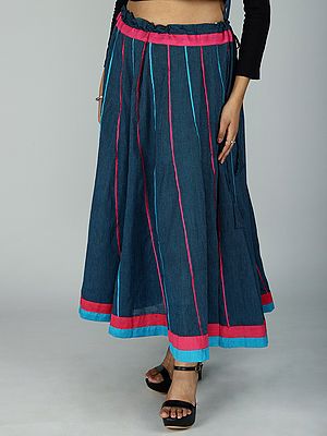 Long Skirt With Pinstripe Weave and Contrast Patch Border from ISKCON Vrindavan by BLISS