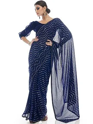Blueprint Wave Pattern Sequin Work Georgette Saree
