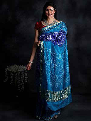 Bandhani Sari from Rajasthan with Zari Weave on Border And All-Over