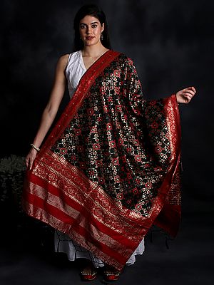 Banarasi Silk Dupatta With Geometric Patola Brocade And Tassels