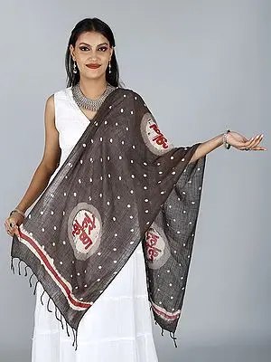 Khadi Prayer Stole with Radhe-Krishna Print Pattern from ISKCON Vrindavan by BLISS