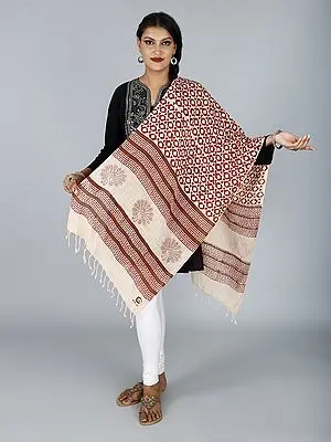 Khadi Stole with Abstract and Peacock Print Pattern from ISKCON Vrindavan by BLISS
