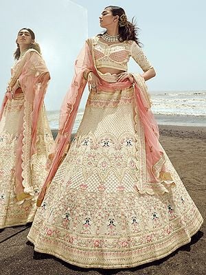 Georgette Floral Mughal Pattern Lehenga Choli with Dori-Thread-Zarkan Work and Soft Net Designer Dupatta