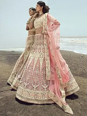 White Net Lehenga Choli with Dori-Thread-Zarkan Work and Soft Net Dupatta