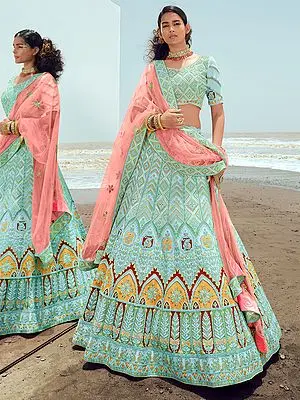 Ceramic Georgette Lehenga Choli with Dori-Thread-Zarkan Work and Soft Net Dupatta