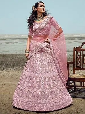 Pink Organza Lehenga Choli with Gota-Thread-Zarkan Work and Soft Net Dupatta