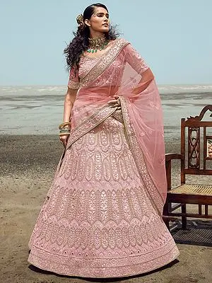 Peach Organza Lehenga Choli With Gota-Thread-Zarkan Work And Soft Net Dupatta