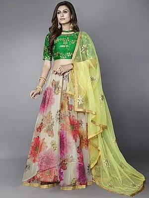Multicolor Organza Lehenga Choli with Digital Print Floral Pattern