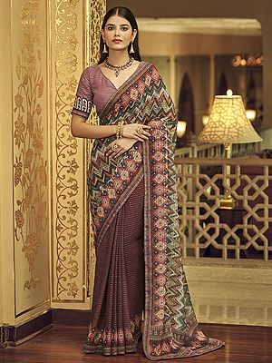 Valerian Georgette Saree with Sequins, Thread and Abstract Print