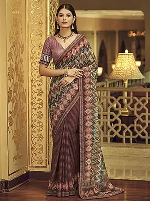Valerian Georgette Saree with Sequins, Thread and Abstract Print