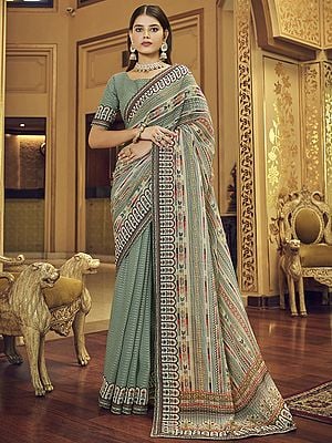 Overland-trek Georgette Saree with Sequins, Thread and Abstract Print