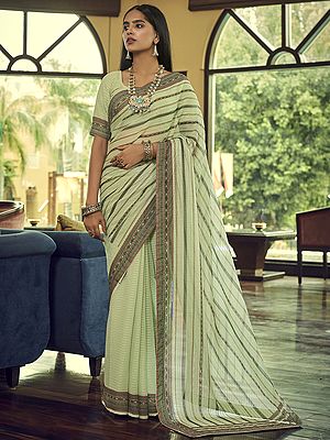 Bog Georgette Saree With Sequins, Thread And Abstract Print