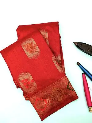 Red Soft Silk Banarasi Saree with Brocaded Floral Motif