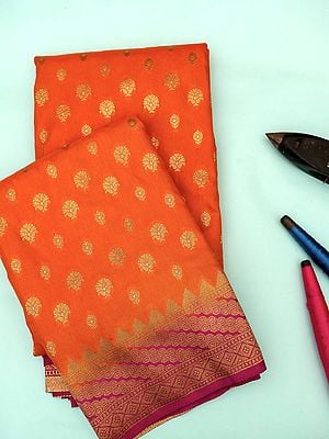 Orange Soft Silk Banarasi Saree With Brocaded Floral Motif