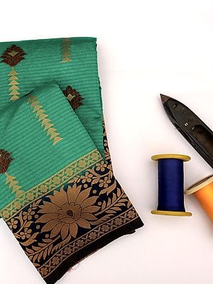 Gumdrop-Green Soft Silk Banarasi Saree With Brocaded Floral Motif