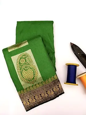 Kelp-Forest Soft Silk Banarasi Saree with Brocaded Floral Motif