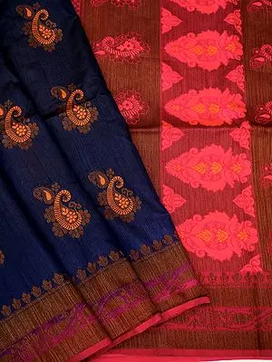 After-Midnight Dupion Silk Banarasi Saree with Brocaded Floral Motif
