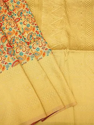 Banana-Yellow Pashmina Silk Banarasi Saree With Brocaded Floral Motif