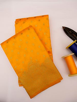 Amber-Orange Dupion Silk Banarasi Saree With Brocaded Floral Motif