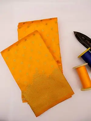 Amber-Orange Dupion Silk Banarasi Saree with Brocaded Floral Motif