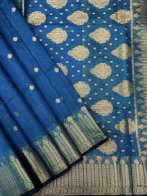 Amparo-Blue Mohini Silk Banarasi Saree With Brocaded Floral Motif