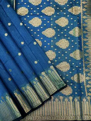 Amparo-Blue Mohini Silk Banarasi Saree with Brocaded Floral Motif