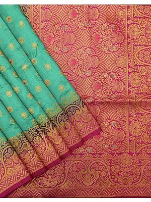 Spring-Bud Dupion Silk Banarasi Saree With Brocaded Floral Motif