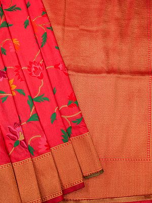 Banarasi Art Silk Saree With Multicolor Floral Vine Motif