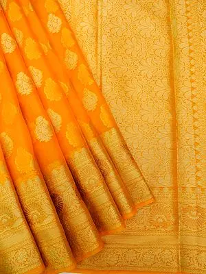 Spectra-Yellow Organza Silk Banarasi Saree with Brocaded Floral Motif