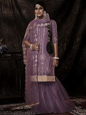 Onion Soft Net Sharara Suit With Sequins Work And Soft Net Dupatta