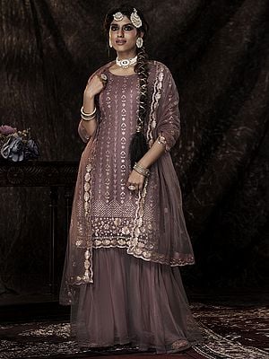 Lilac Soft Net Sharara Suit With Sequins Work And Soft Net Dupatta