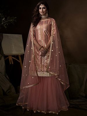 Pink Soft Net Sharara Suit With Sequin, Thread, Dori Work And Soft Net Dupatta