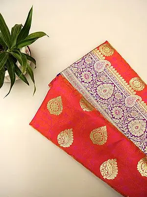 Spicy-Orange Banarasi Art Silk Saree with Bail Buta and Paisley Motif on the Border