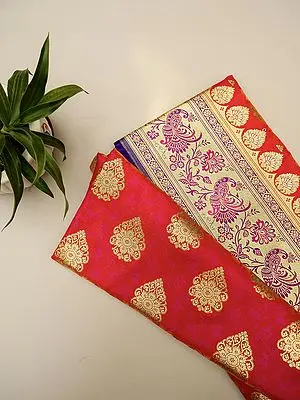 Cayenne Art Silk Banarasi Saree with Zari Crest Motif and Bail Buta Border