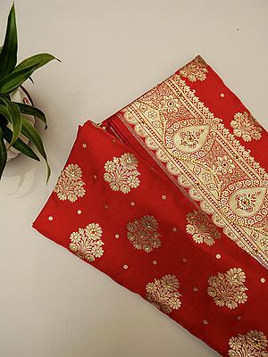 Scarlet Banarasi Art Silk Saree With Self Buta, Stone Embellished And Brocaded Floral Border