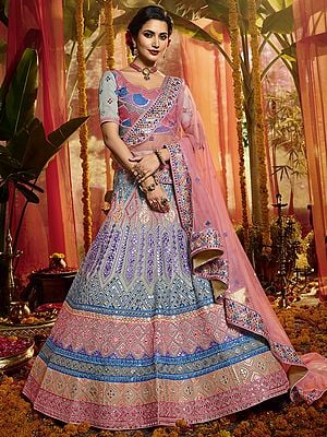 Multicolor Lehenga Choli with Embellished Mirror Work and Designer Dupatta