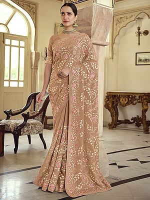 Satin Georgette Saree with All-Over Gota and Resham Work