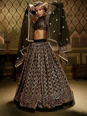 Black Soft Net Lehenga Choli with Heavy Sequins Work and Dupatta