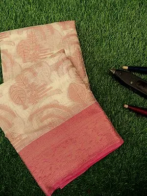 Cream Swiss Cotton Silk Banarasi Saree with Bold Half Drop Buta