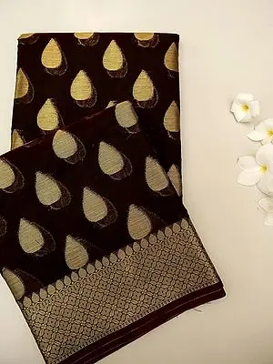 Banarasi Art Silk Saree with Zari Drop Motif and Ornate Border-Pallu