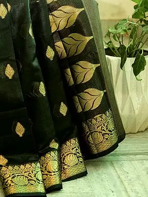 Banarasi Linen Silk Saree with Jhallar Motif and Bail Buta Border