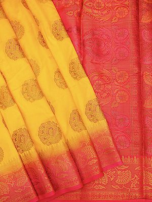 Banarasi Dupion Silk Saree with Traditional All-Over Floral Crest Motif